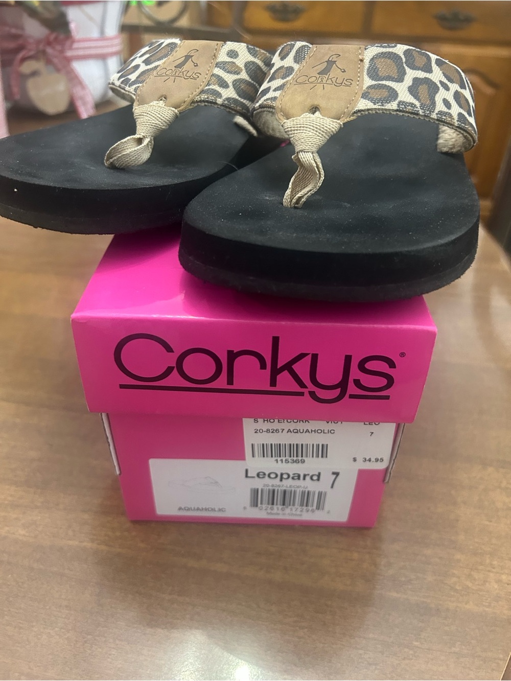 Corkys Leopard-Print Thong Sandals - Black and Tan - Picture 4 of 5